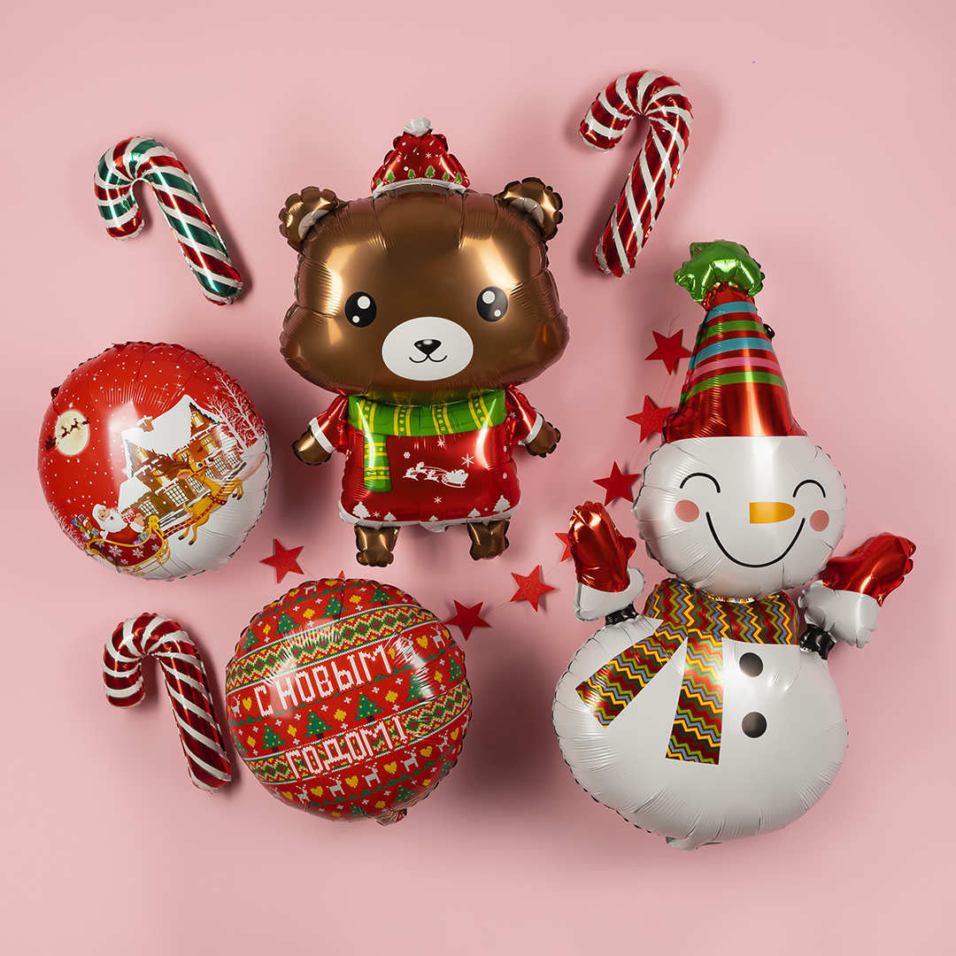 Шар (12''/30 см) Мини-фигура, Леденец трость, Красный, 1 шт.