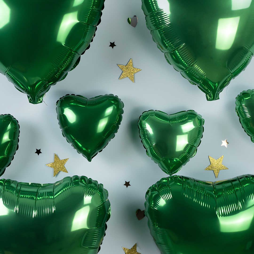 Шар (9''/23 см) Мини-сердце, Темно-зеленый, 1 шт.