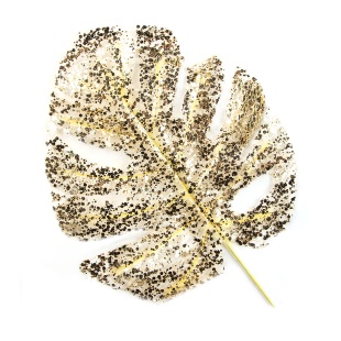 Лист Монстера, искусственный, Золото, с блестками, 20*41 см, 4 шт. в упак. 