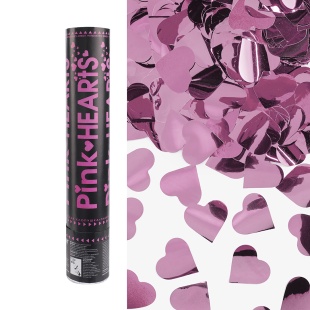 Пневмохлопушка (12/30 см), Сердца фольга, Розовый, Металлик, 1 шт.