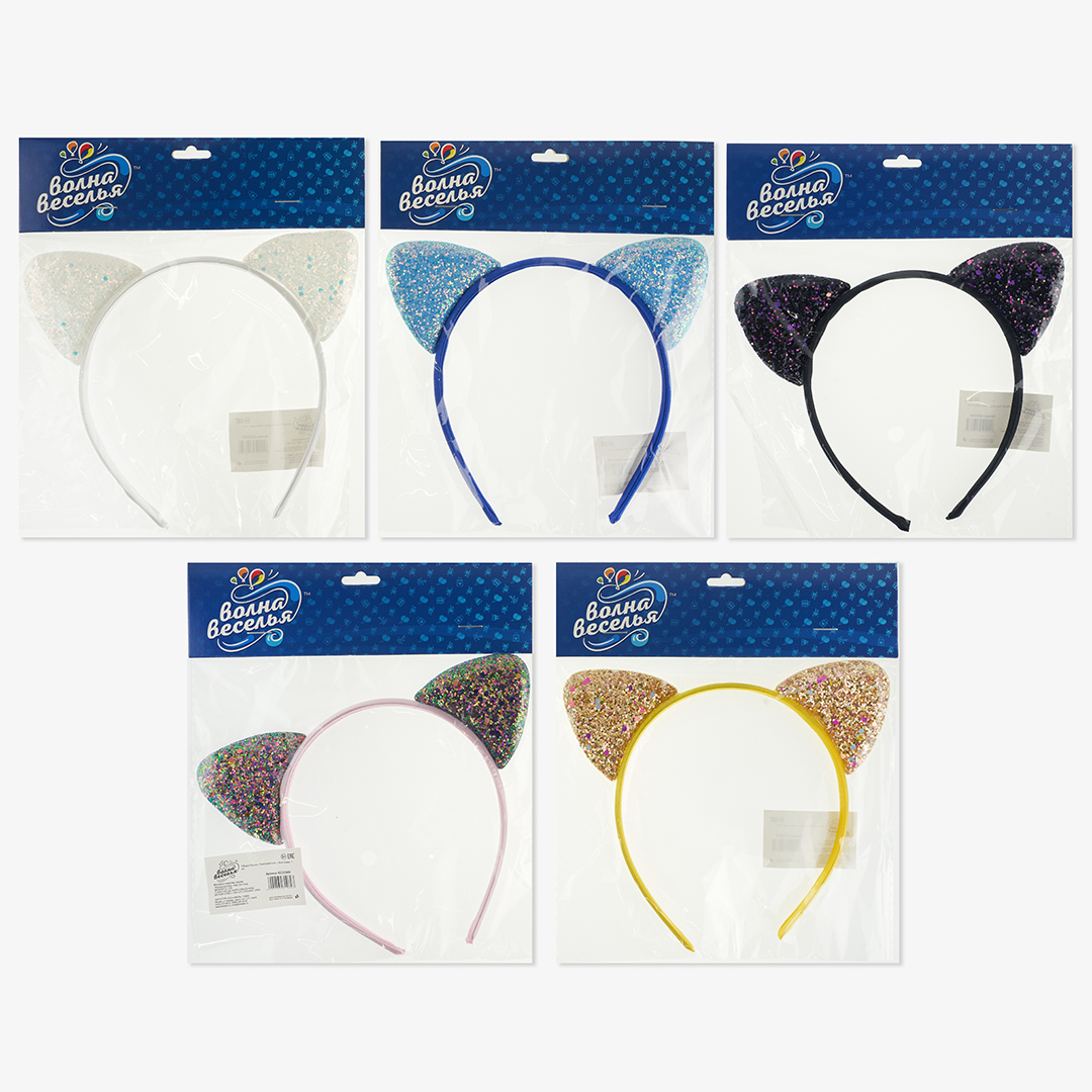 Ободок Кошка, Белый, с блестками, 1 шт. 