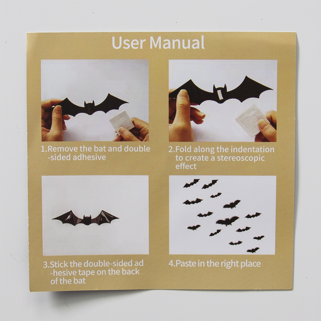 Наклейки Летучая мышь, 8-16 см, Черный, 16 шт.