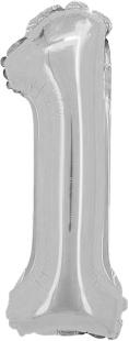 Шар с клапаном (16''/41 см) Мини-цифра, 1, Серебро, 1 шт.