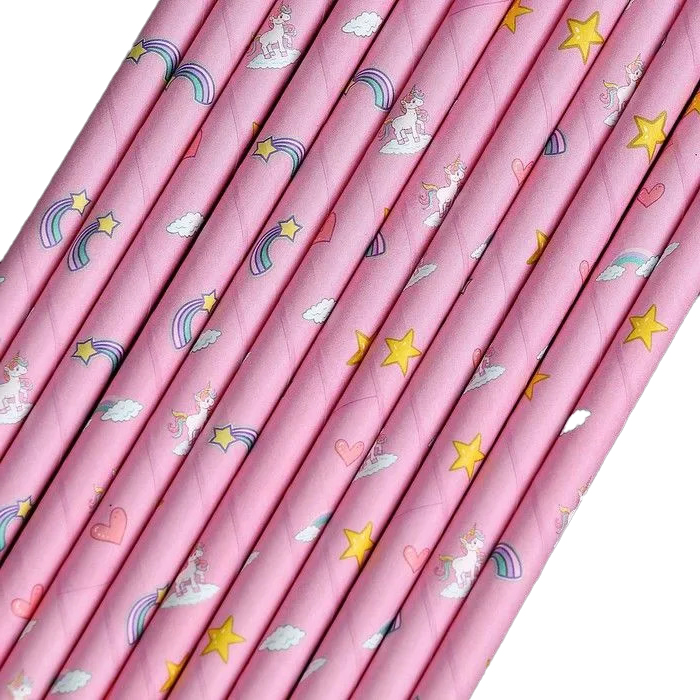 Трубочки для коктейлей, Единороги, Розовый, 12 шт. в упак. 