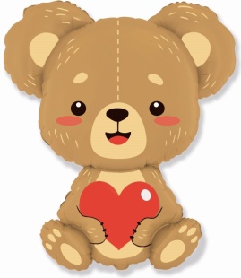 Шар (12''/30 см) Мини-фигура, Плюшевый мишка с сердцем, 1 шт.