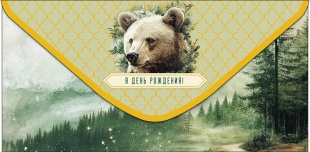 Конверты для денег, В День Рождения! (лесной медведь), Металлик, 10 шт.