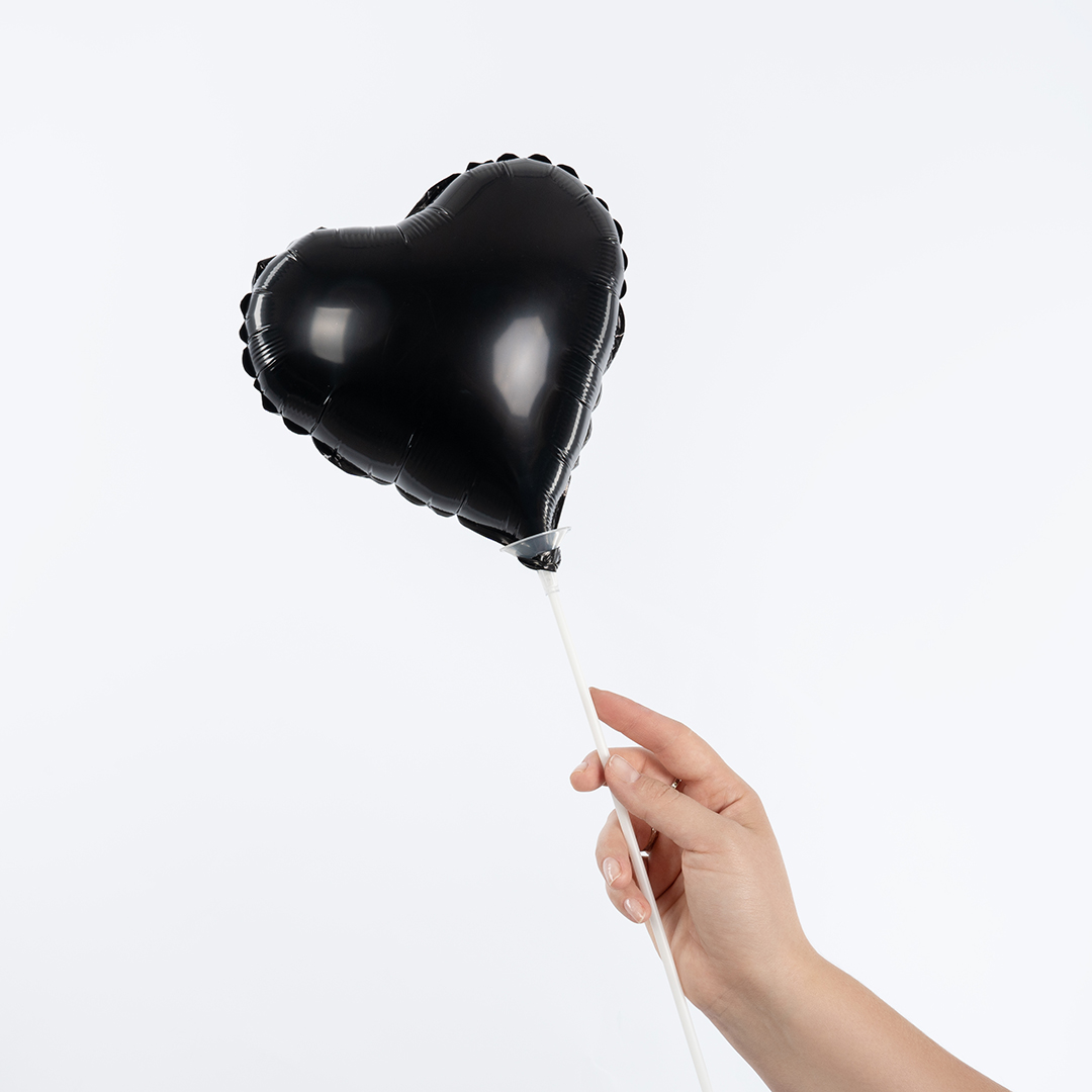 Шар с клапаном (10''/25 см) Мини-сердце, Черный, 1 шт.