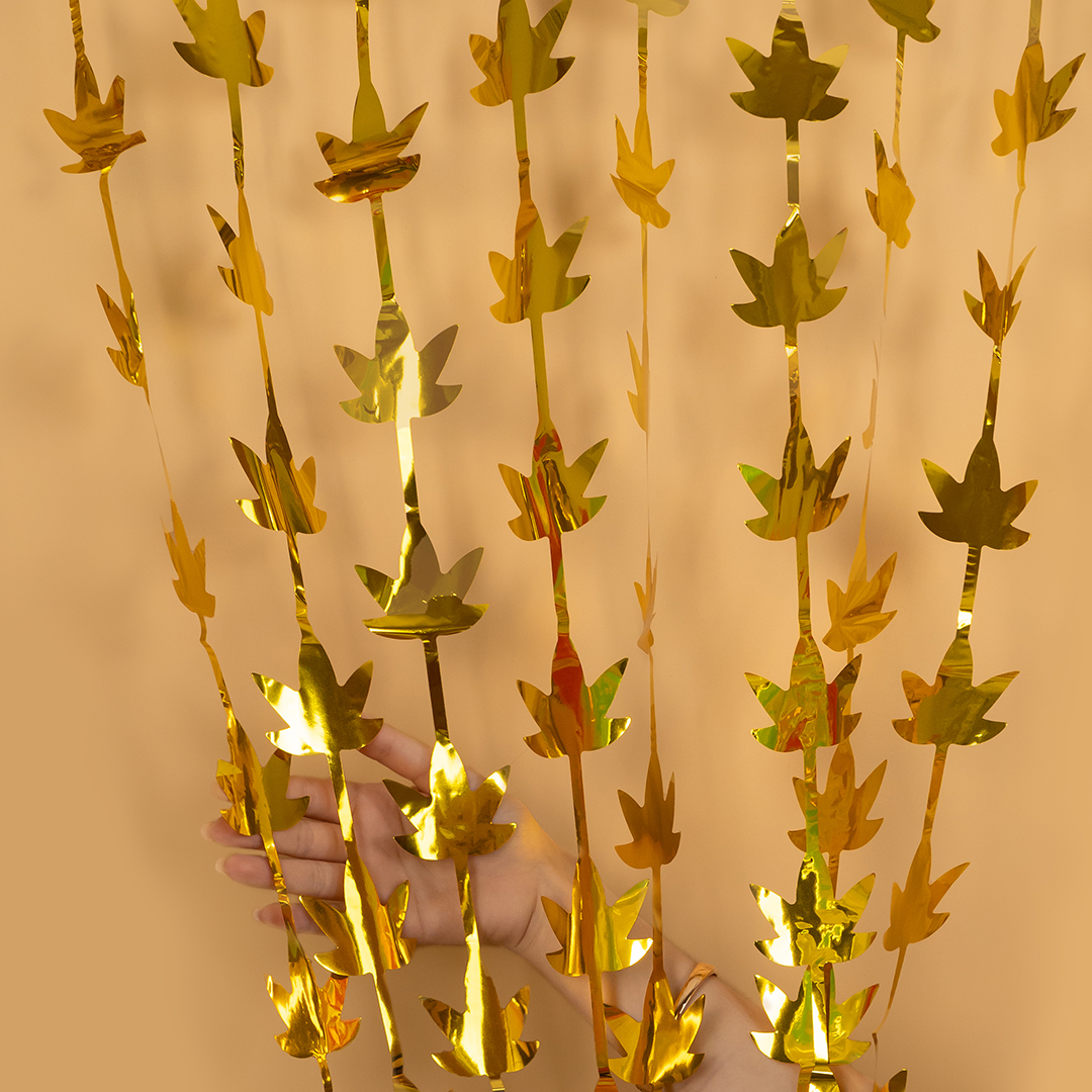 Занавес Листья, Золото, Металлик, 100*200 см, 1 шт.