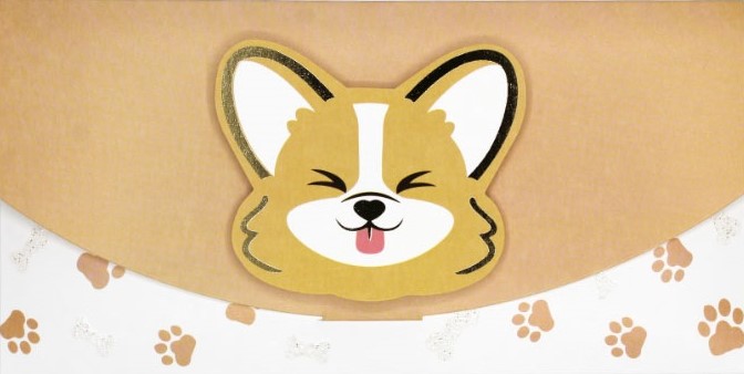 Конверт для денег 3D, Милый корги, Металлик, 1 шт.