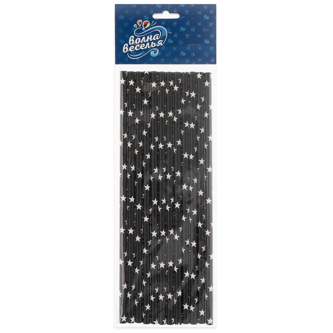 Трубочки для коктейлей, Звезды, Черный/Белый, 12 шт. в упак. 