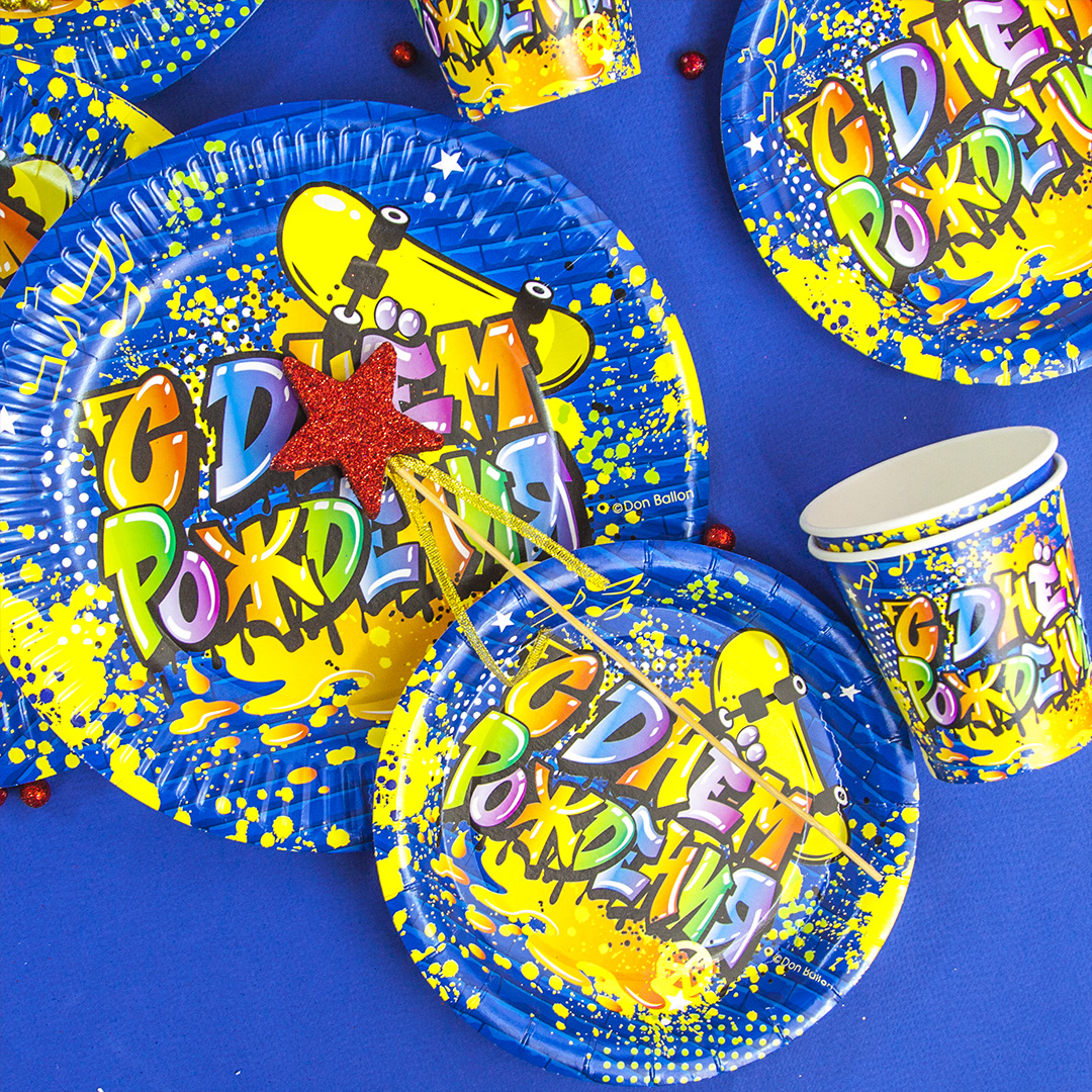 Стаканы (250 мл) Граффити, С Днем Рождения!, Синий, 6 шт.