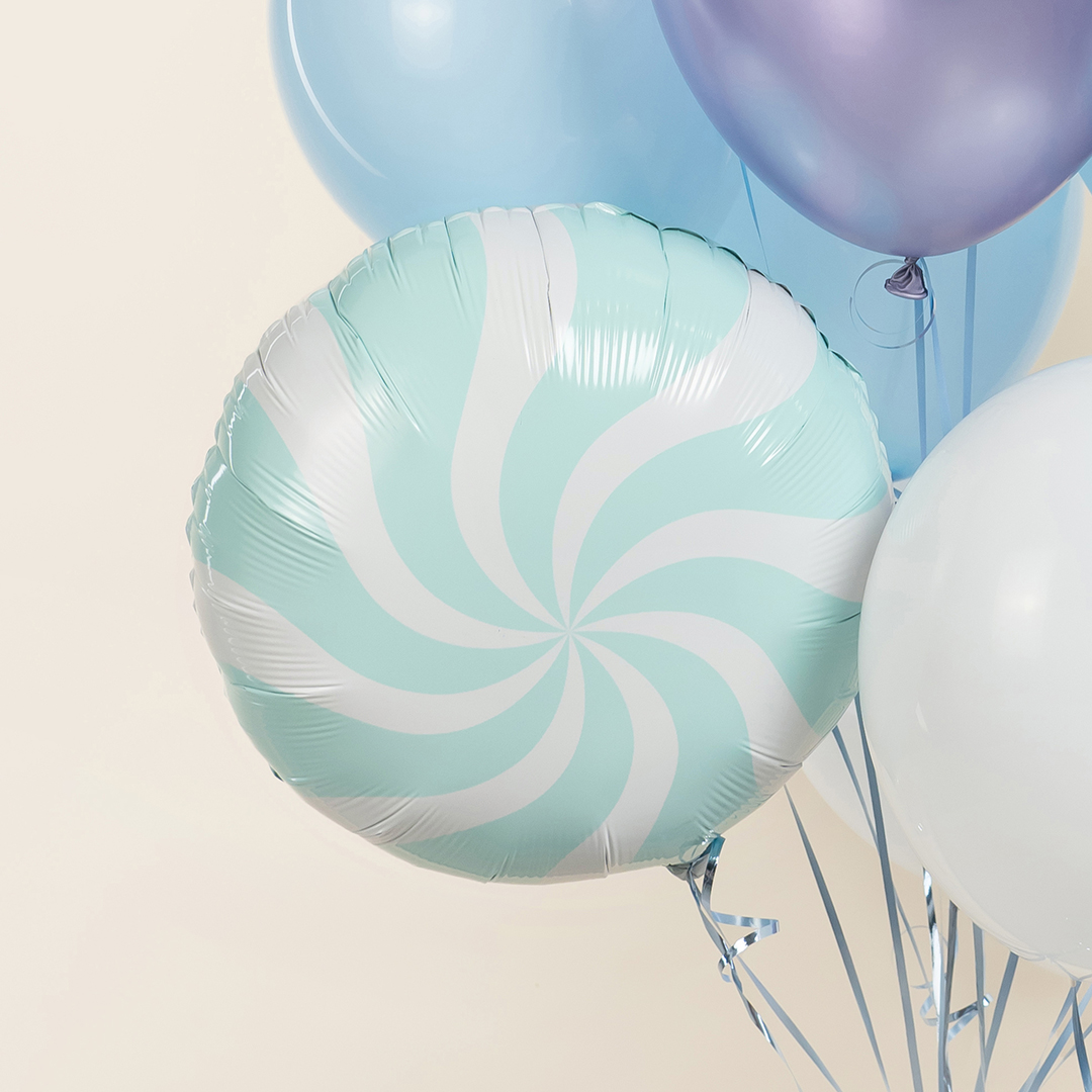 Шар (18''/46 см) Круг, Леденец, Бирюзовый/Белый, 1 шт.