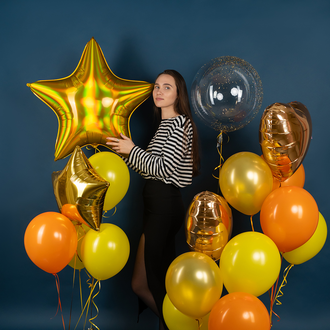 Шар (32''/81 см) Звезда, Золото, Голография, 1 шт.
