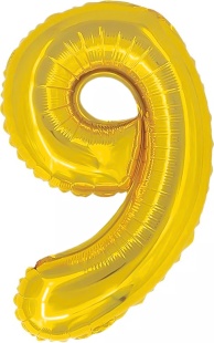 Шар с клапаном (16''/41 см) Мини-цифра, 9, Золото, Металлик, 1 шт.