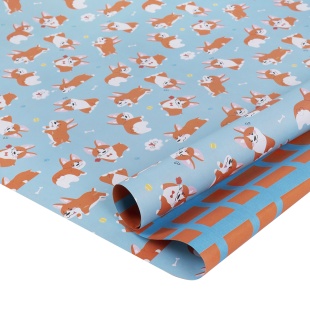 Упаковочная бумага 80гр (0,7*1 м) Веселые Корги, 2 ст, 10 шт.