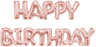 Шар (17''/43 см) Мини-фигура, Надпись "Happy Birthday", Розовое Золото, 1 шт. в уп.