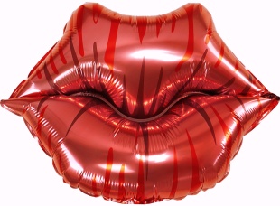 Шар с клапаном (16''/41 см) Мини-фигура, Губы, Поцелуй, 5 шт. в уп. (цв.этик.)