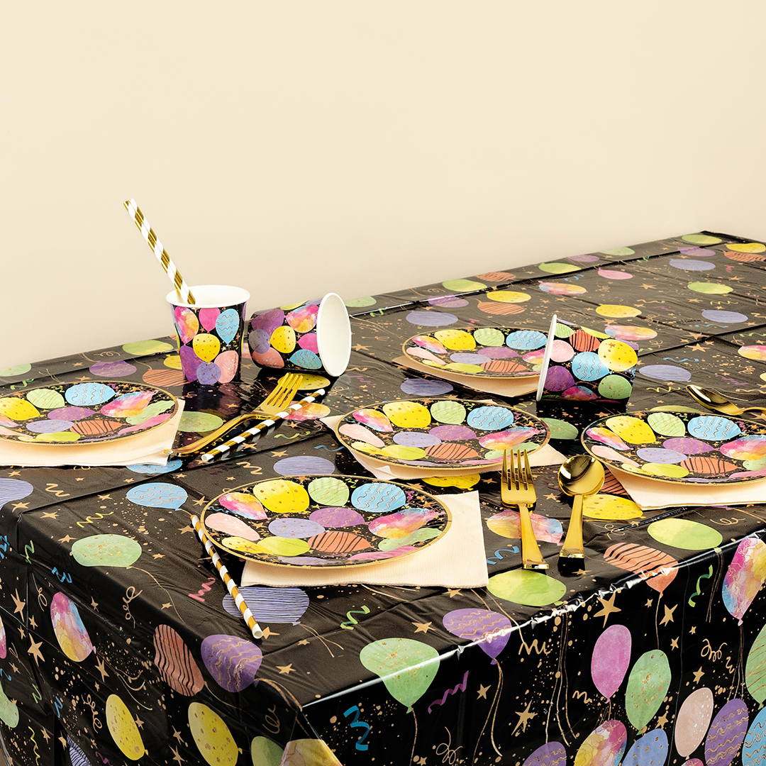 Тарелки (7''/18 см) Воздушные шары, Черный, Металлик, 6 шт.