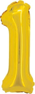 Шар с клапаном (16''/41 см) Мини-цифра, 1, Золото, Металлик, 1 шт.