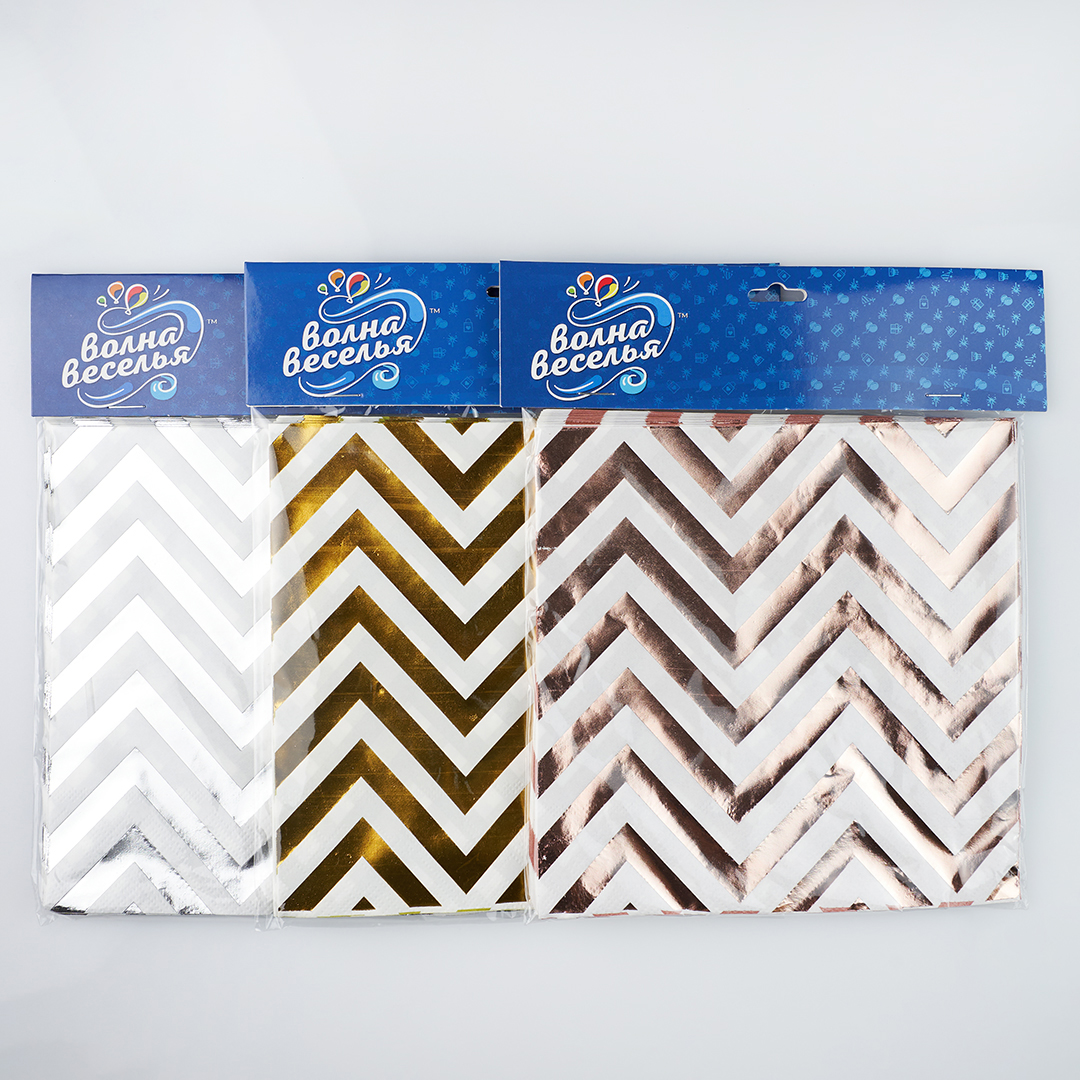 Сервировочные салфетки, Зигзаги, Белый/Золото, Металлик, 33*33 см, 12 шт.