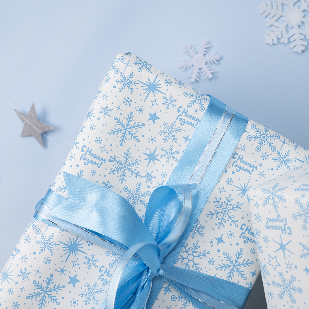 Упаковочная бумага 70гр (0,6*10 м) Новогодние снежинки, 1 шт.