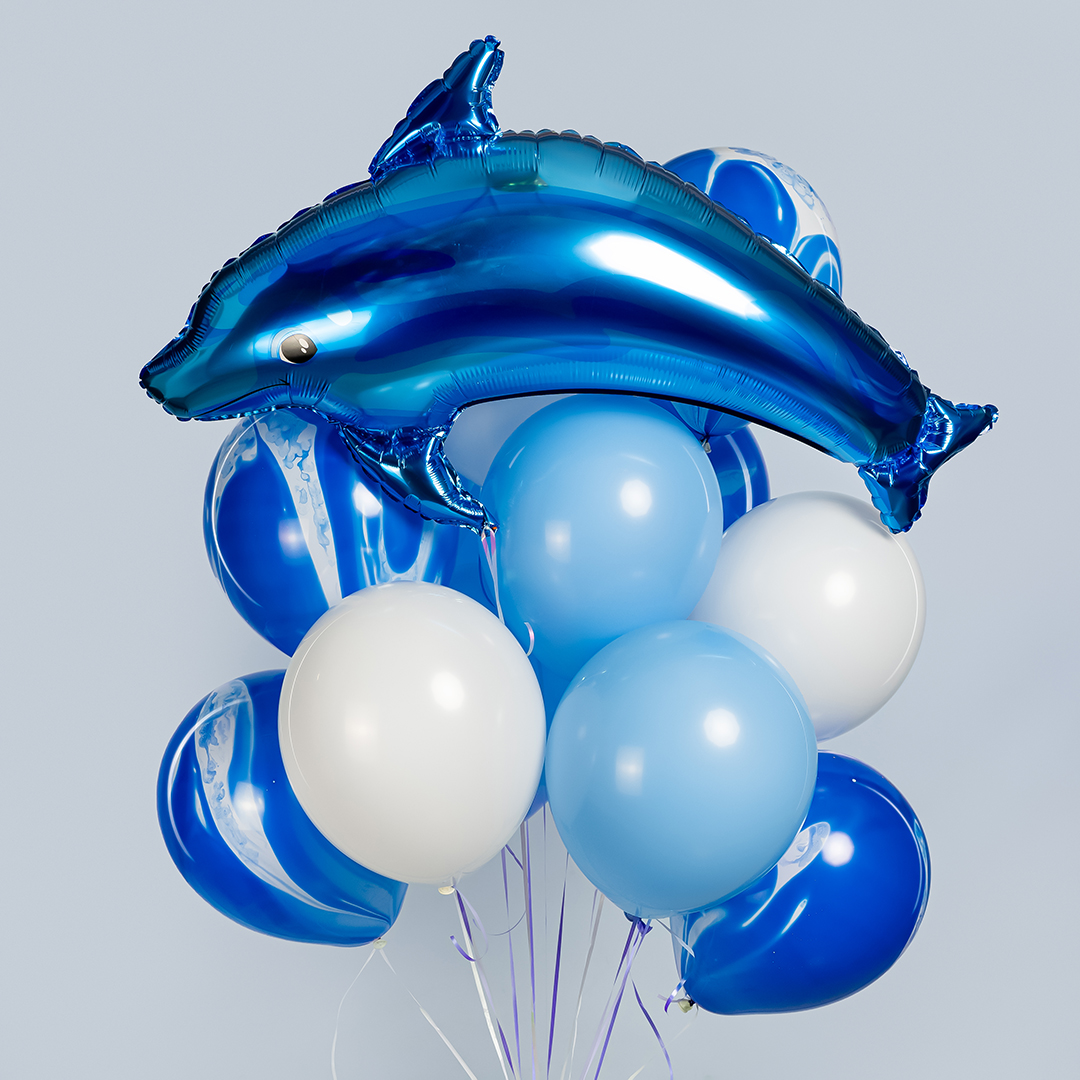 Шар (39''/99 см) Фигура, Дельфин, Голубой, 1 шт. в уп.