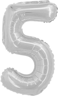 Шар с клапаном (16''/41 см) Мини-цифра, 5, Серебро, Металлик, 1 шт.