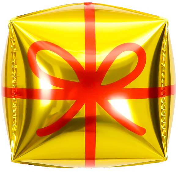 Шар 3D (22''/56 см) Куб, Подарок, Золото/Красный, 1 шт.