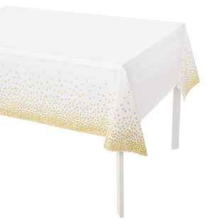 Скатерть одноразовая, Конфетти, Белый/Золото, 137*274 см, 1 шт.