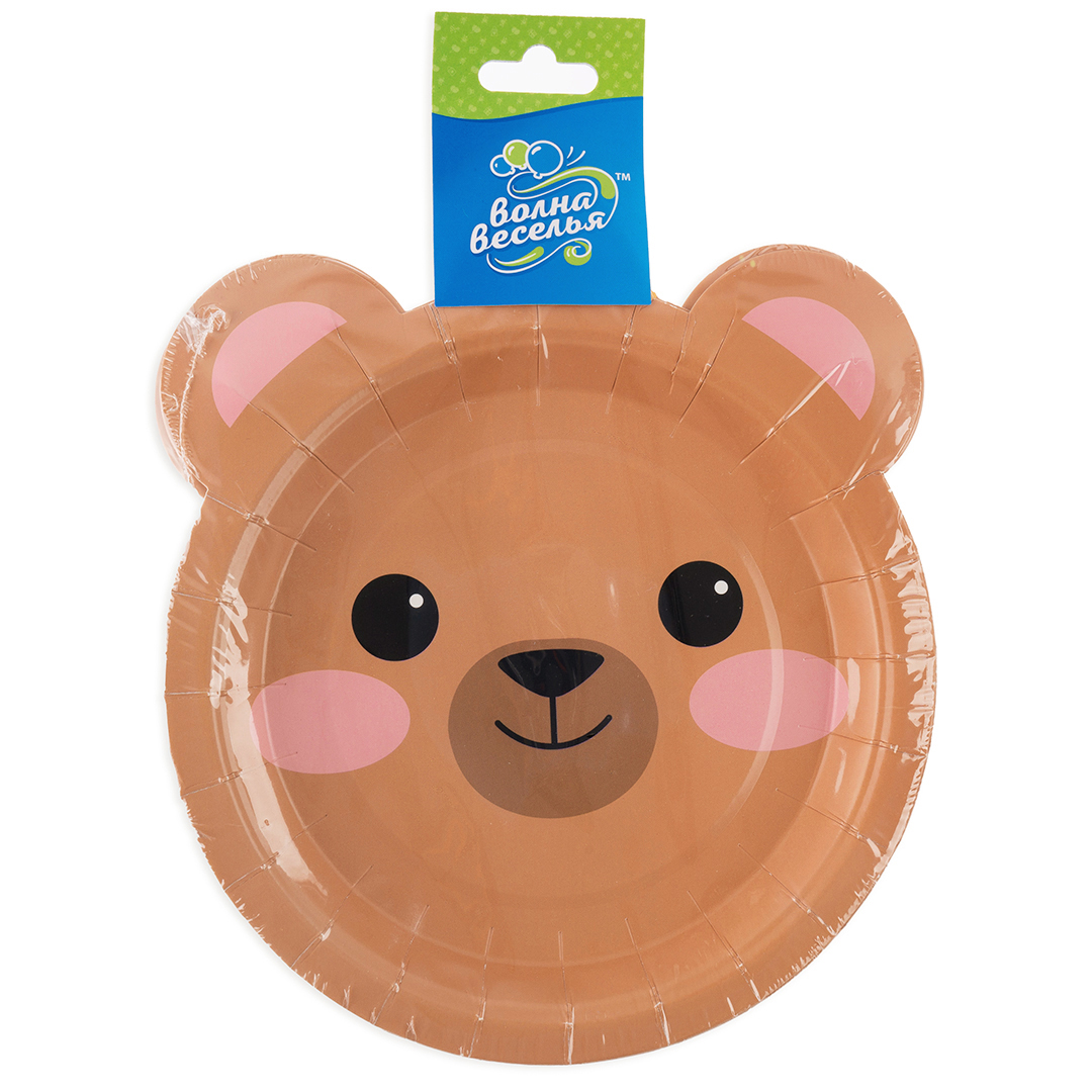 Тарелки (7''/18 см) Объемные Ушки, Мишка, 6 шт.