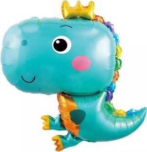 Шар с клапаном (17''/43 см) Мини-фигура, Динозаврик в короне, Бирюзовый, 5 шт. в уп. (цв.этик.)