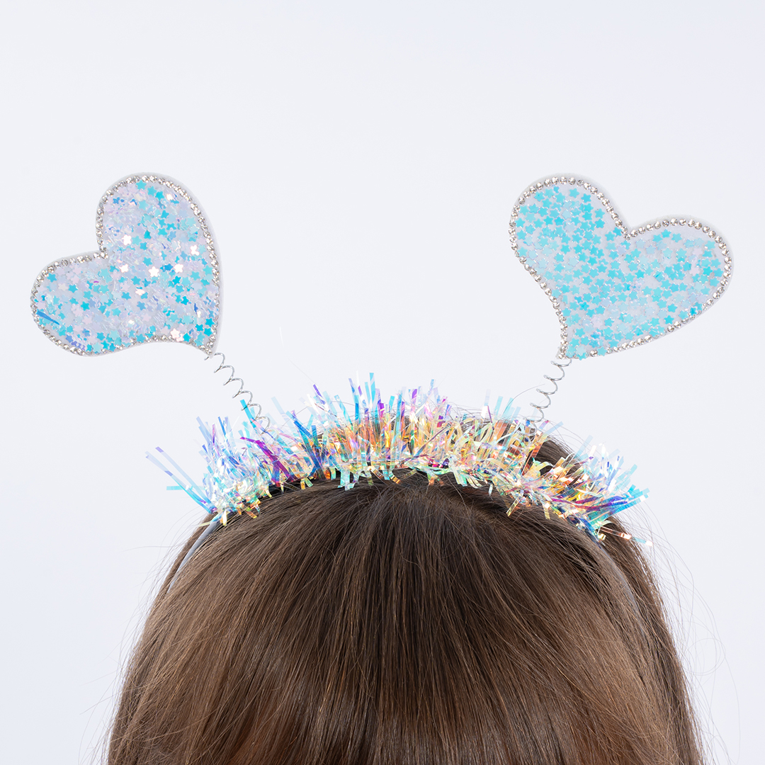 Ободок, Сердечки, Белый, с блестками, 23*21 см, 1 шт. 