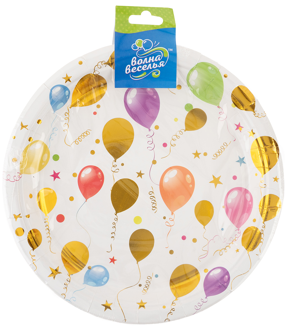 Тарелки (9''/23 см) Воздушные шарики, Разноцветный, Металлик, 6 шт.