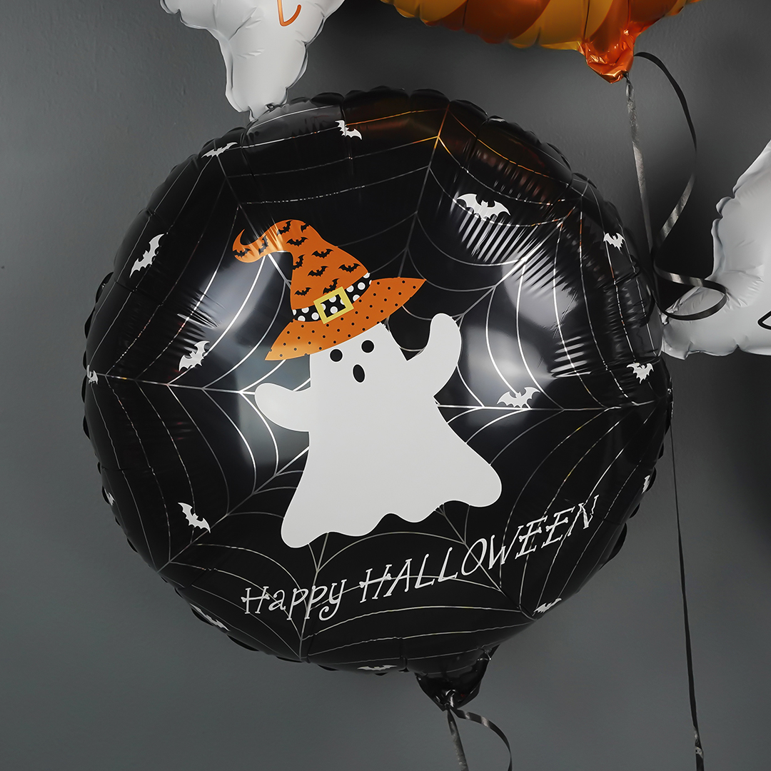 Шар (21''/53 см) Круг, Привидение на Хэллоуин, Черный, 1 шт.