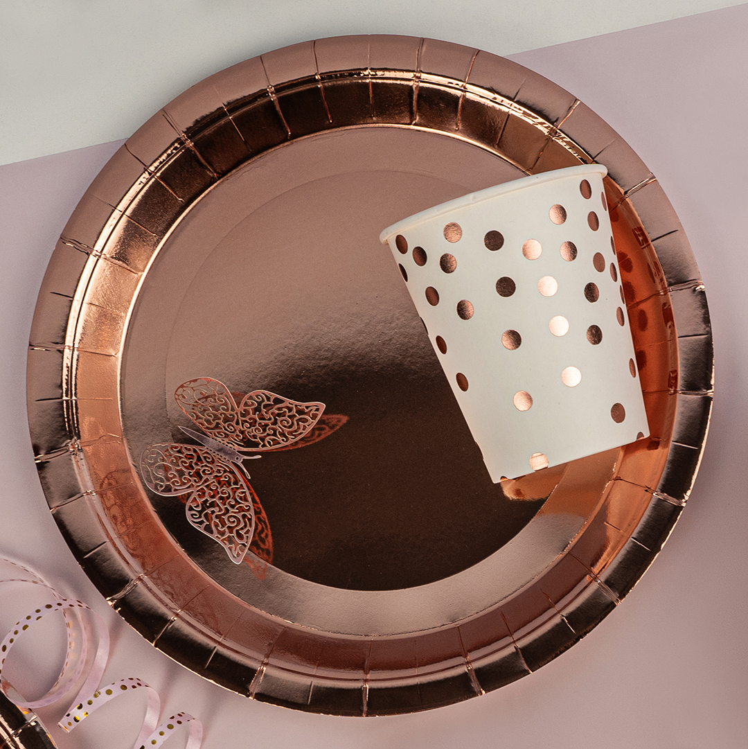 Тарелки (9''/23 см) Розовое Золото, Металлик, 6 шт.