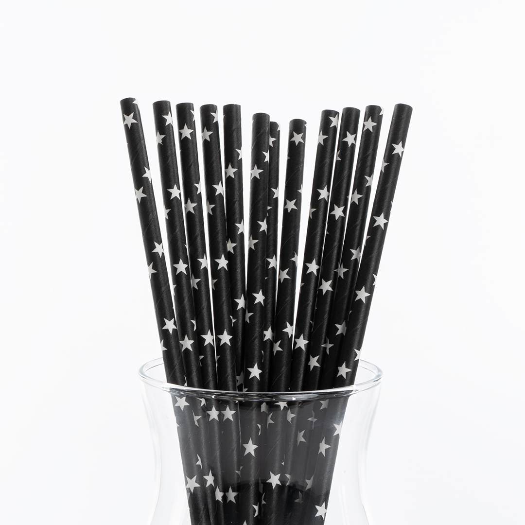 Трубочки для коктейлей, Звезды, Черный/Белый, 12 шт. в упак. 