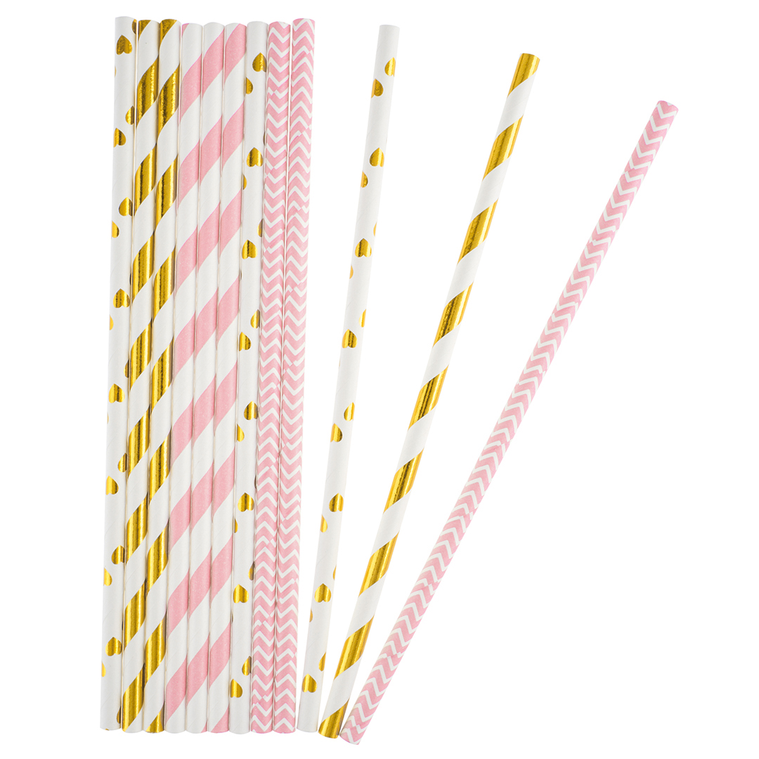 Трубочки для коктейлей, Розовый микс, Металлик, 12 шт. в упак. 
