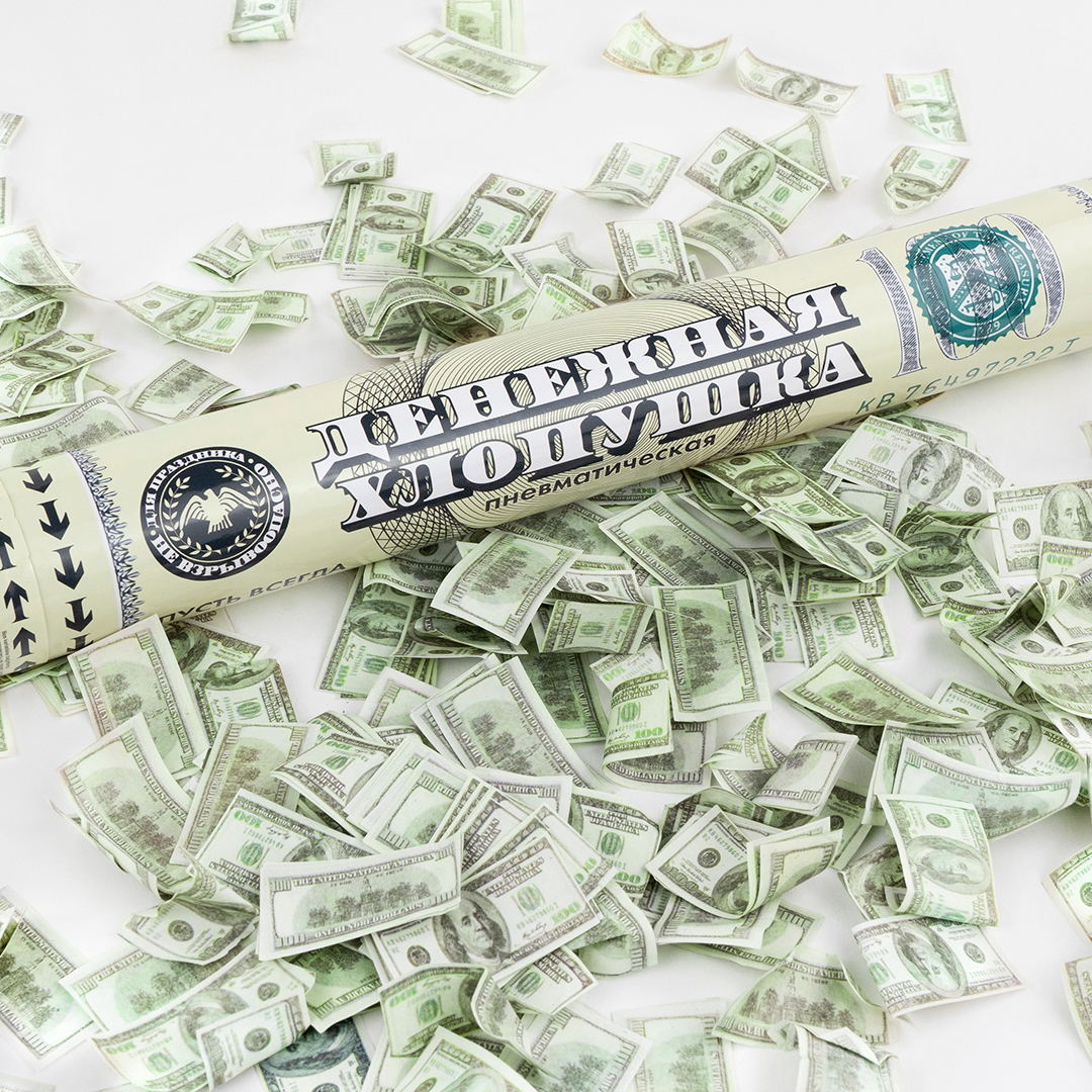 Пневмохлопушка (16/40 см), Деньги, Доллары, 1 шт.