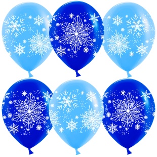 Шар (12''/30 см) Снежинки Искринки, Голубой/Синий, пастель, 4 ст, 25 шт.