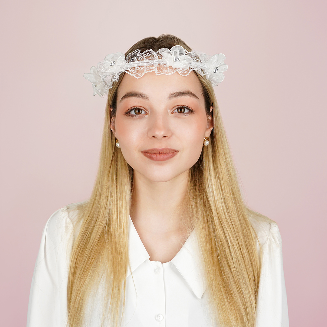 Ободок-венок на Девичник, Белый, 1 шт. 