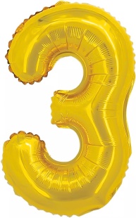 Шар с клапаном (16''/41 см) Мини-цифра, 3, Золото, 1 шт.
