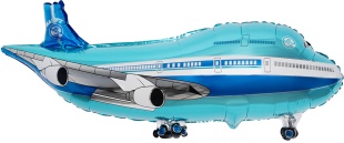 Шар (32''/81 см) Фигура, Самолет, Синий, 1 шт. в уп.