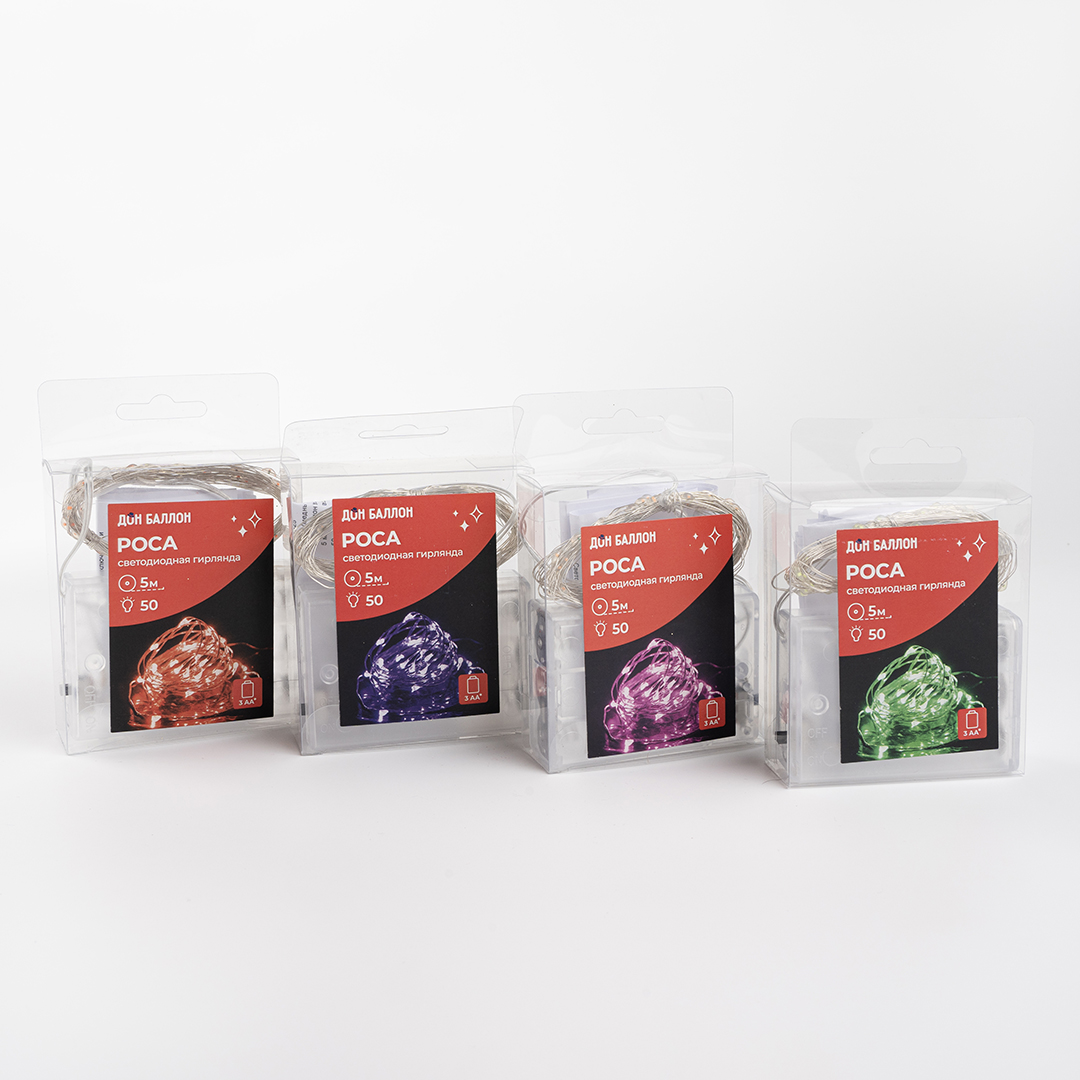 Светодиодная гирлянда, Роса 50 Led, IP14, 5 м. Розовый, 1 шт.