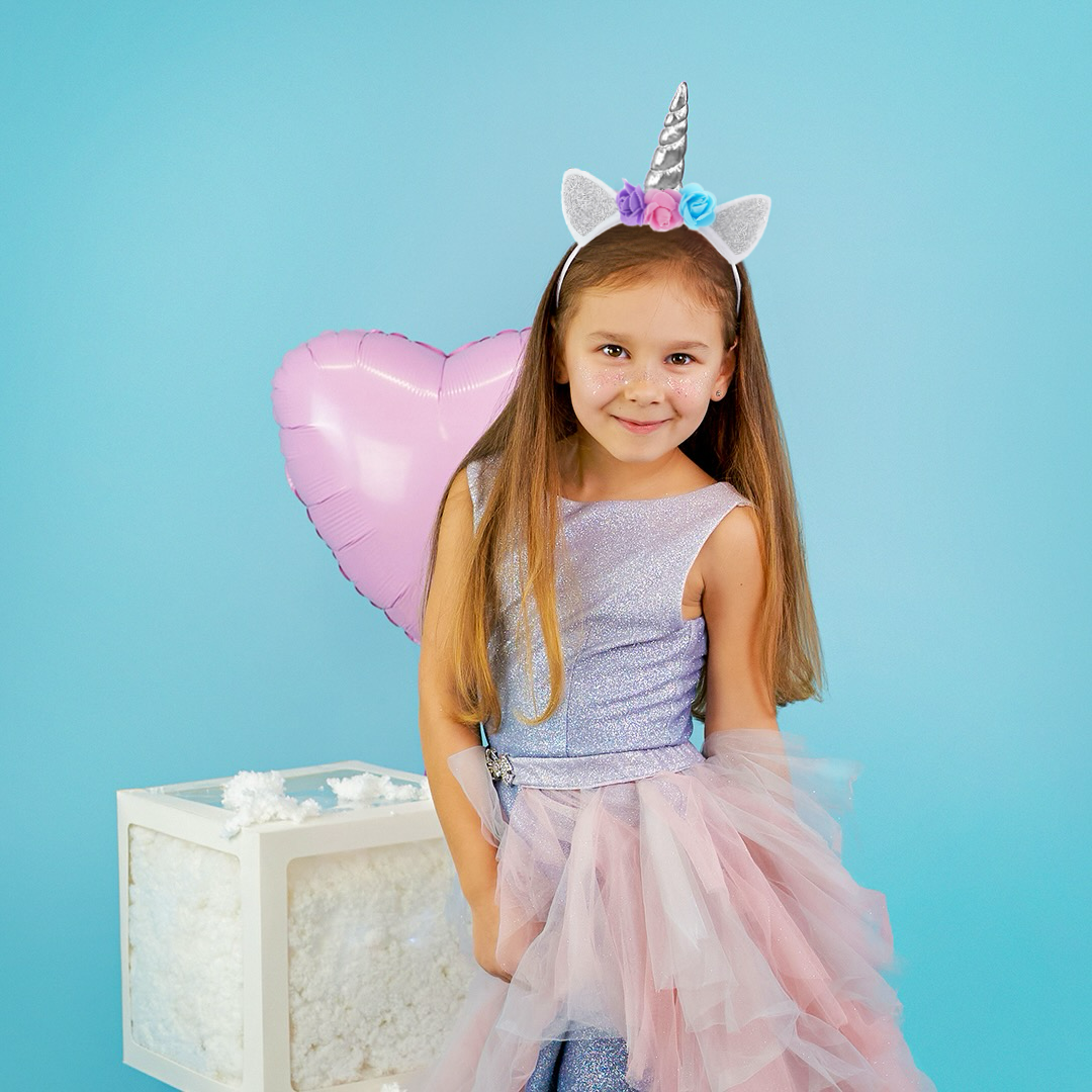 Ободок, Цветочный единорог, Белый/Серебро, с блестками, 1 шт. 