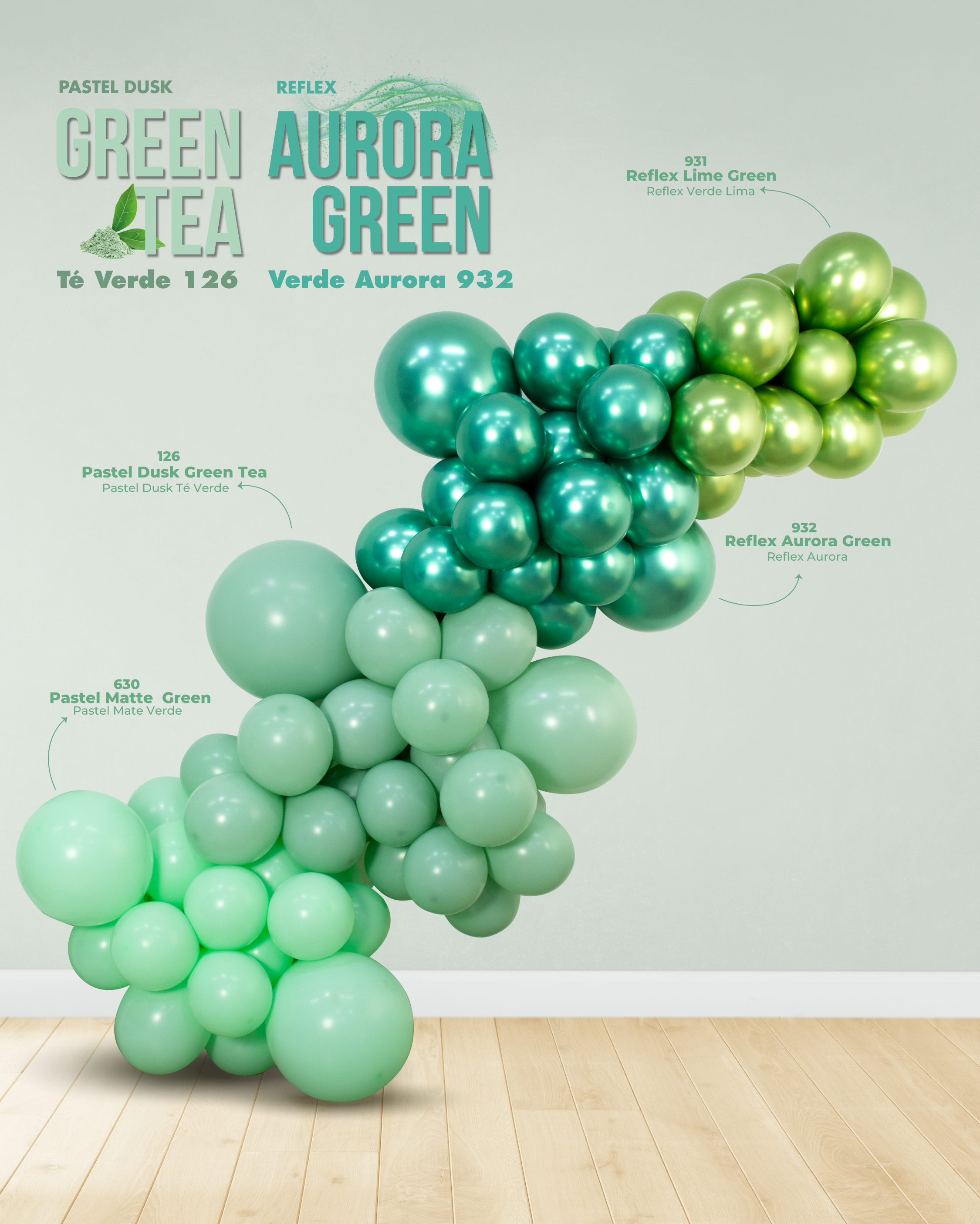 Шар (18''/46 см), Зеленый чай (126), пастель ретро, 25 шт.