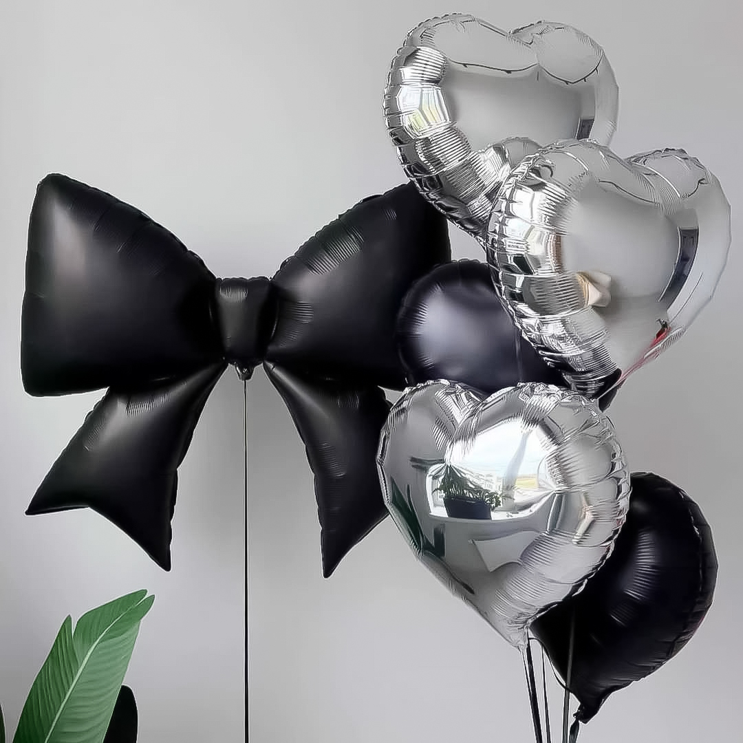 Шар (39''/99 см) Фигура, Бант, Черный, Сатин, 1 шт.