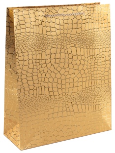 Пакет подарочный, 210гр, Кожа крокодила, Золото, Металлик, 23*18*8 см, 1 шт.