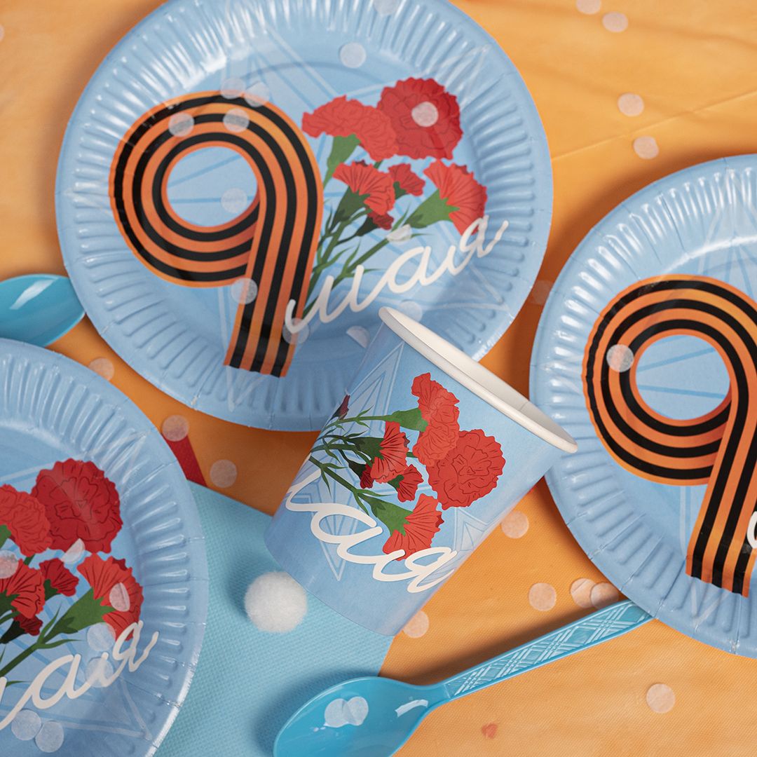 Тарелки (7''/18 см) 9 Мая, Голубой, 6 шт.