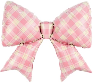 Шар (38''/97 см) Фигура, Бант, Клетка Виши, Розовый, Сатин, 1 шт.