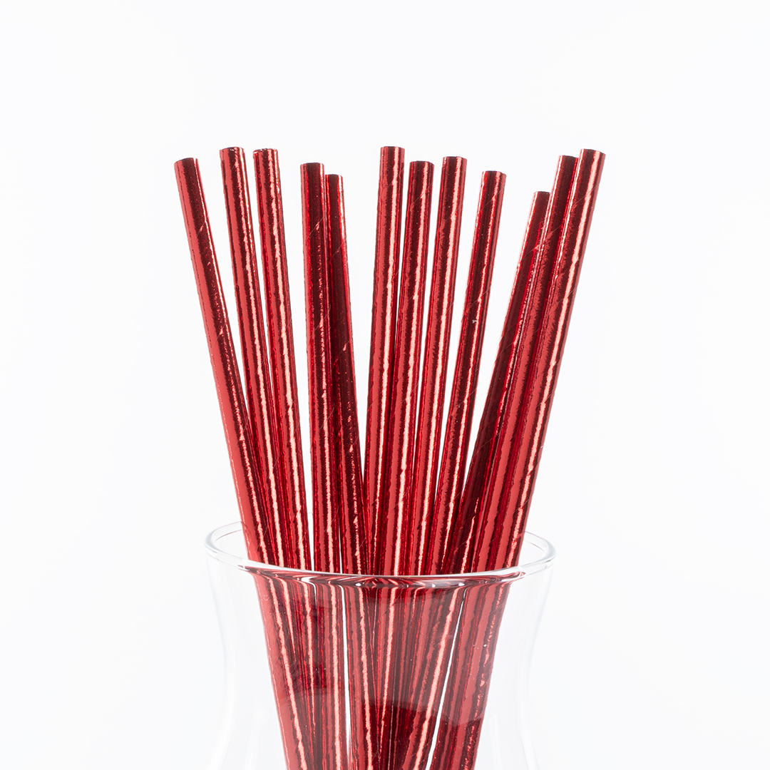 Трубочки для коктейлей, Красный, Металлик, 12 шт. в упак. 